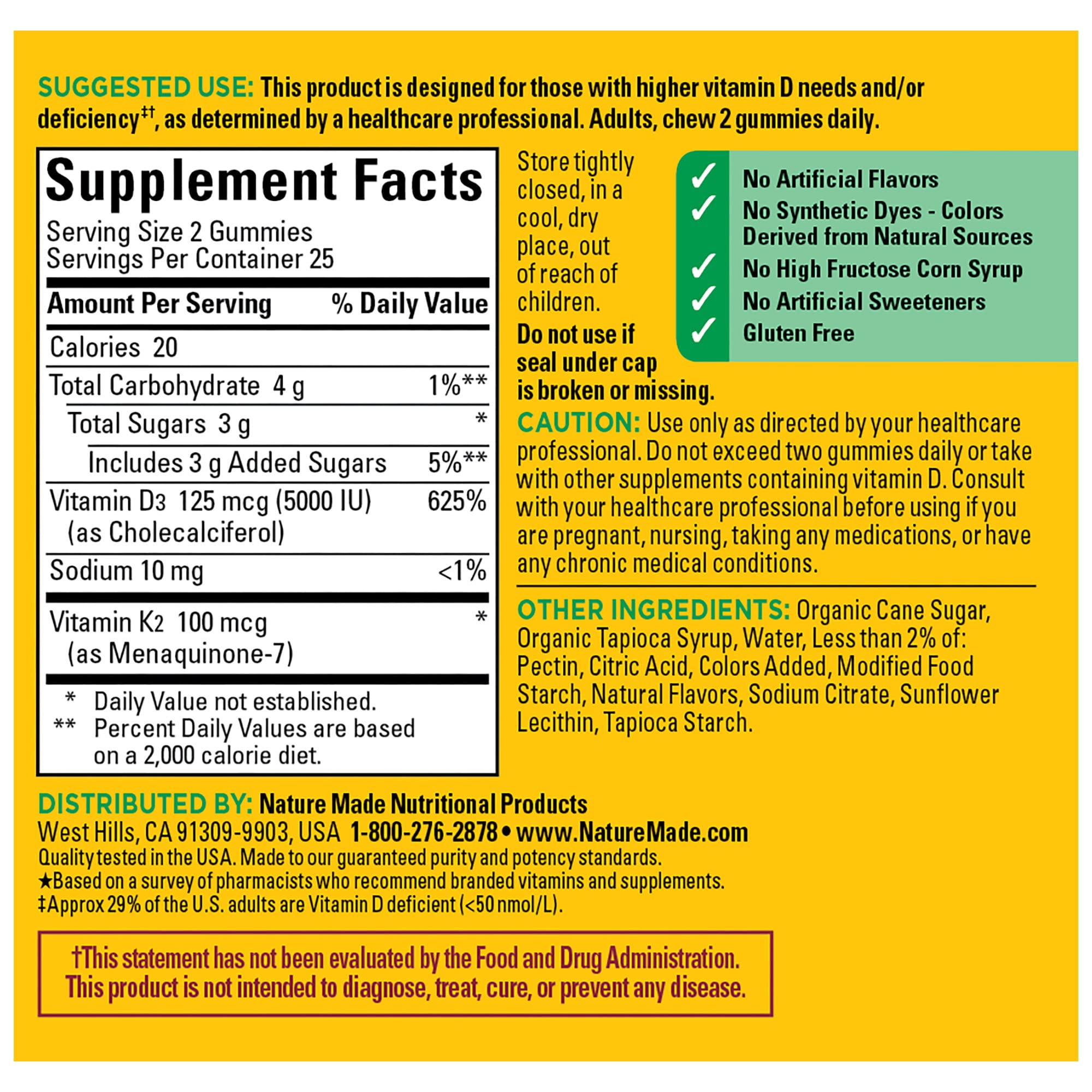 Nature Made Vitamin D3 K2 Gummies gluten-free badge indicates allergen-friendly option