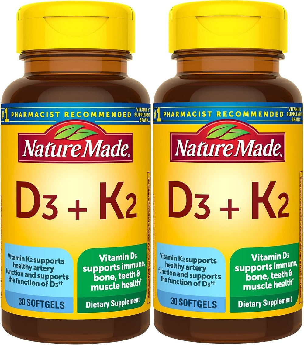 Nature Made Vitamin D3 K2 pack of 2 bottles front view for daily supplementation