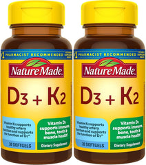 Nature Made Vitamin D3 K2 pack of 2 bottles front view for daily supplementation