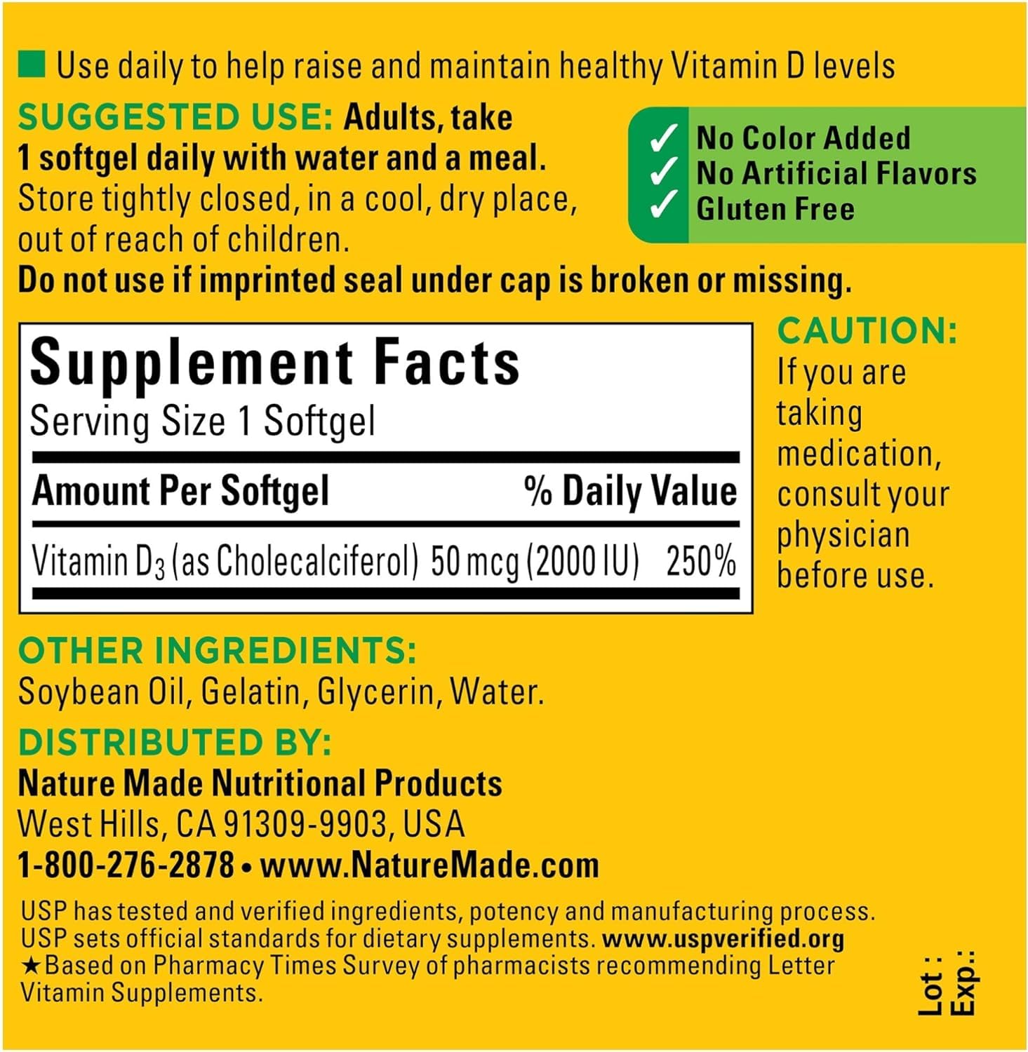 Nature Made Vitamin D3 softgels close-up for easy daily use.