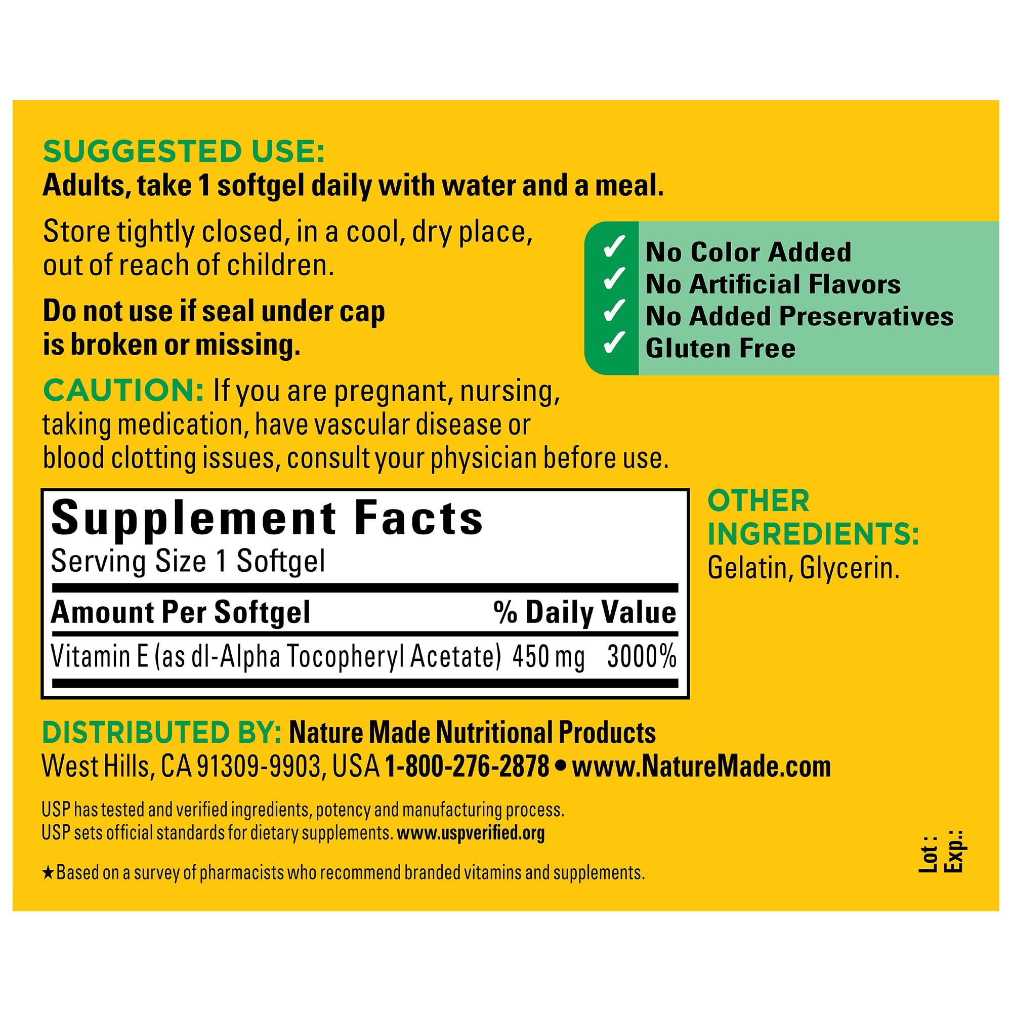 Nature Made Vitamin E 450 mg softgels bottle top view