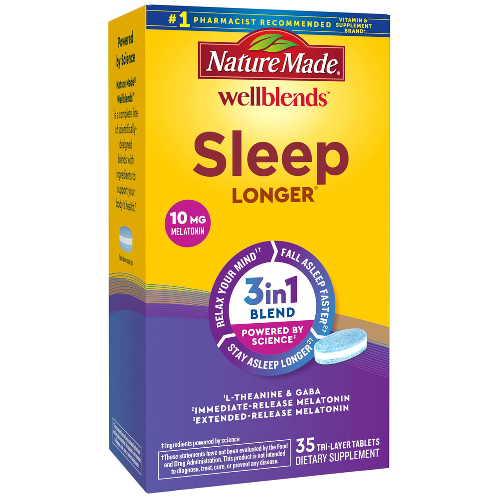 Nature Made Wellblends Sleep Longer bottle front showing 3-in-1 sleep support.