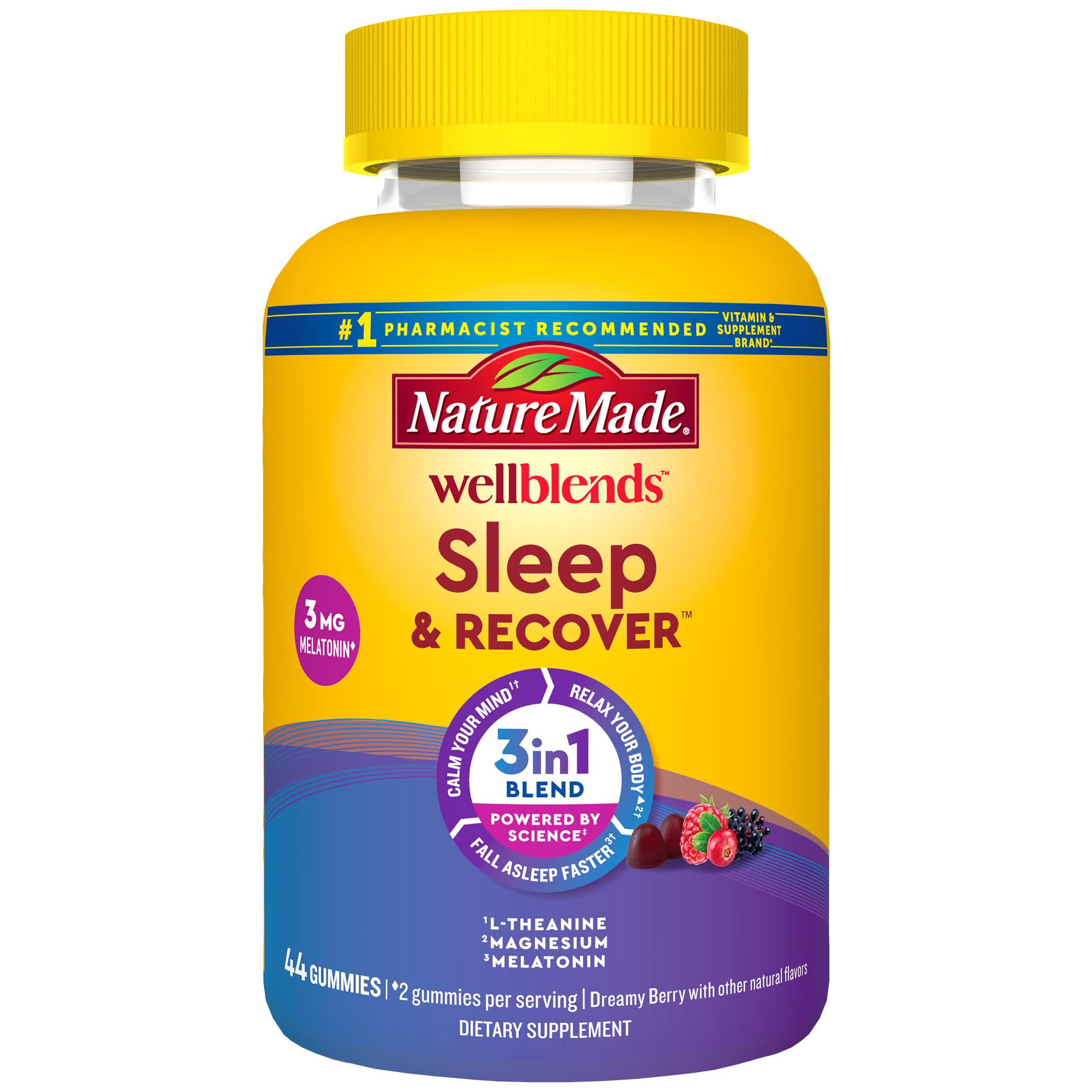 Nature Made Wellblends Sleep & Recover gominolas 44 ct para descanso natural y recuperación.