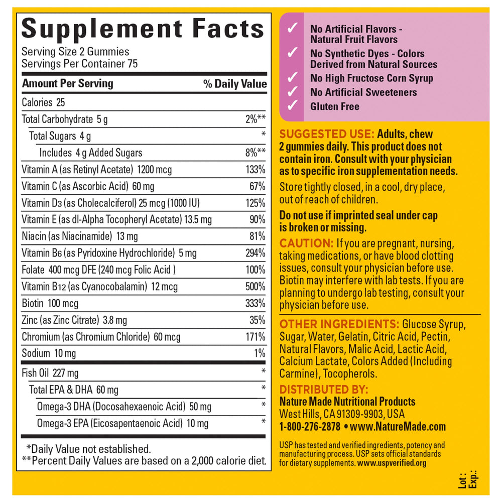 Nature Made gluten-free formula with no artificial flavors or sweeteners