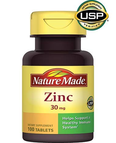 Nature Made Zinc 30 mg, botella frontal, presentación para la rutina diaria.