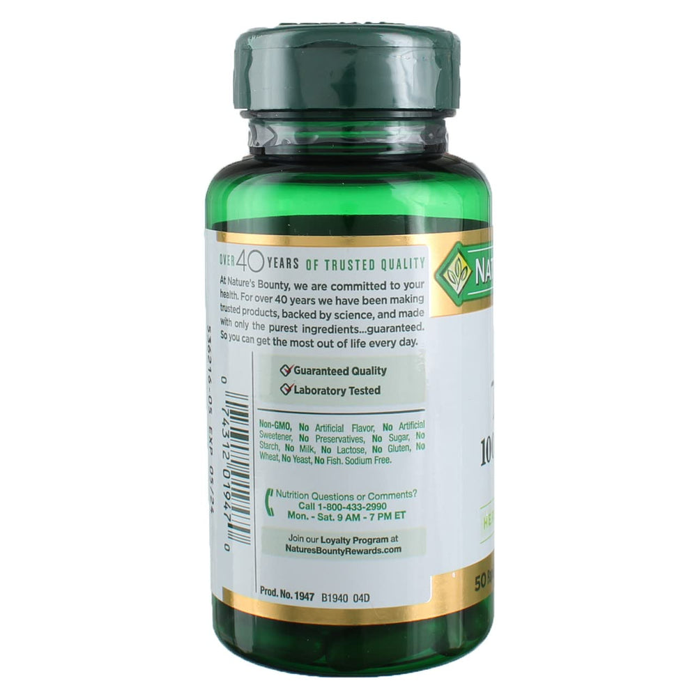 Nature's Bounty Milk Thistle label lists ingredients and absence of artificial flavors.