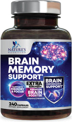 Nature's Nutrition Brain Memory bottle on desk for daily focus support