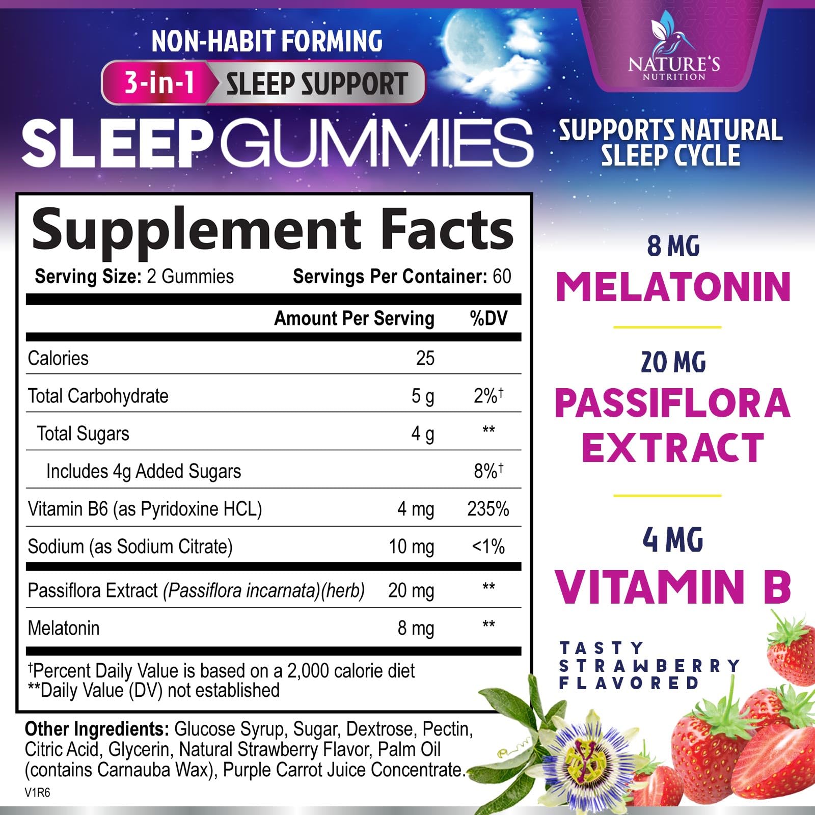 Gomitas de fresa Nature's Nutrition para descanso nocturno
