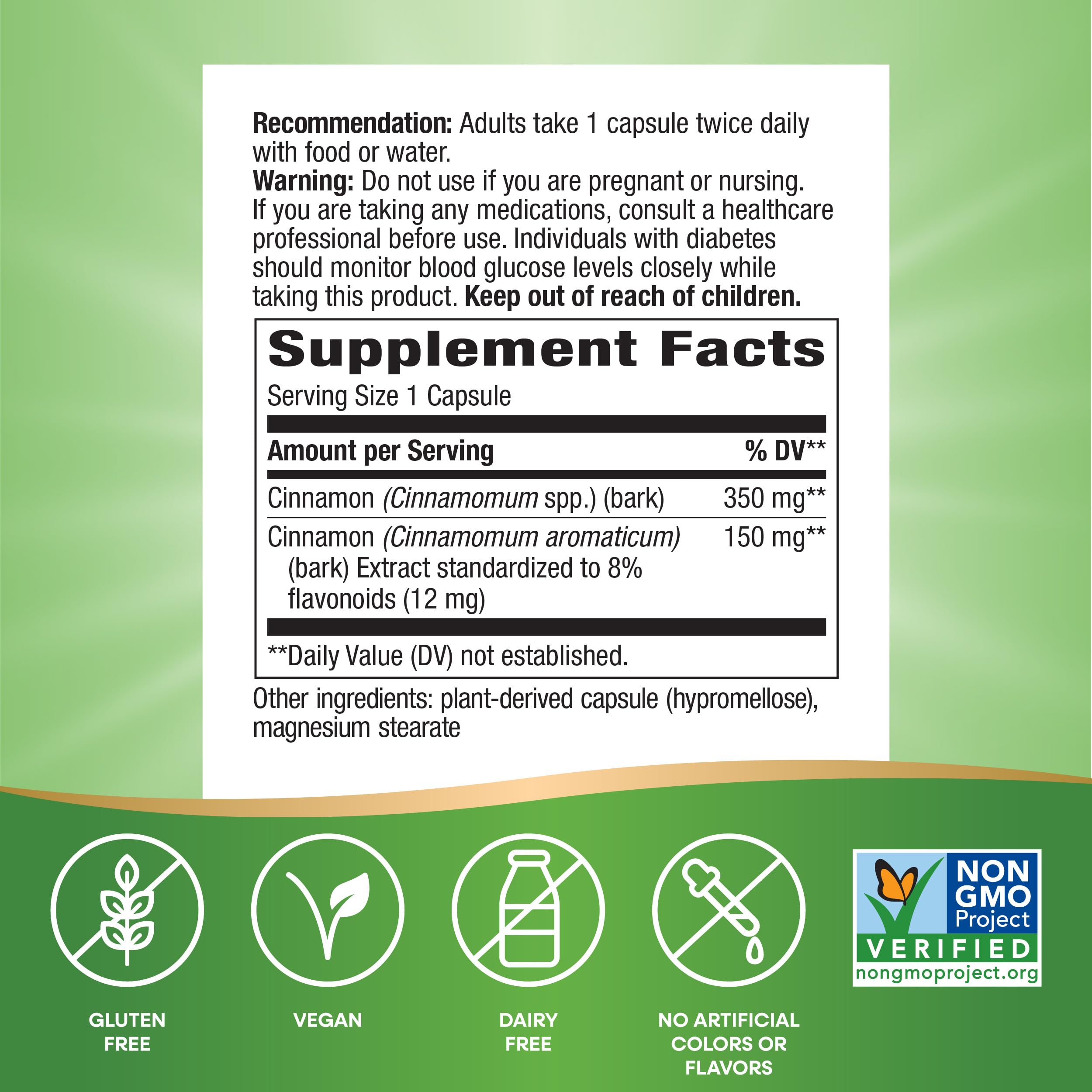 Close-up of Nature's Way cinnamon capsules for everyday wellness support