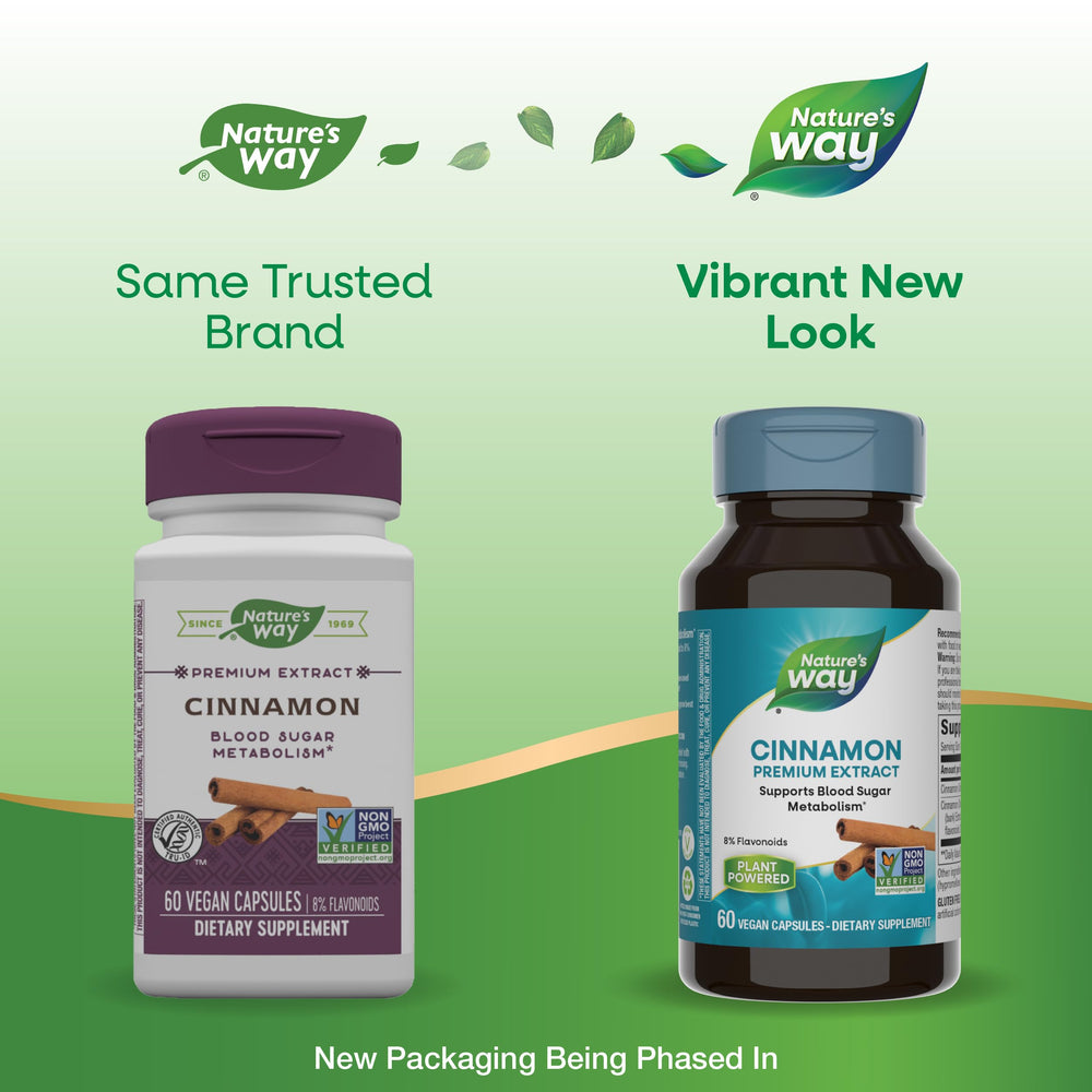 Nature's Way cinnamon extract label highlights 8% flavonoids for quality