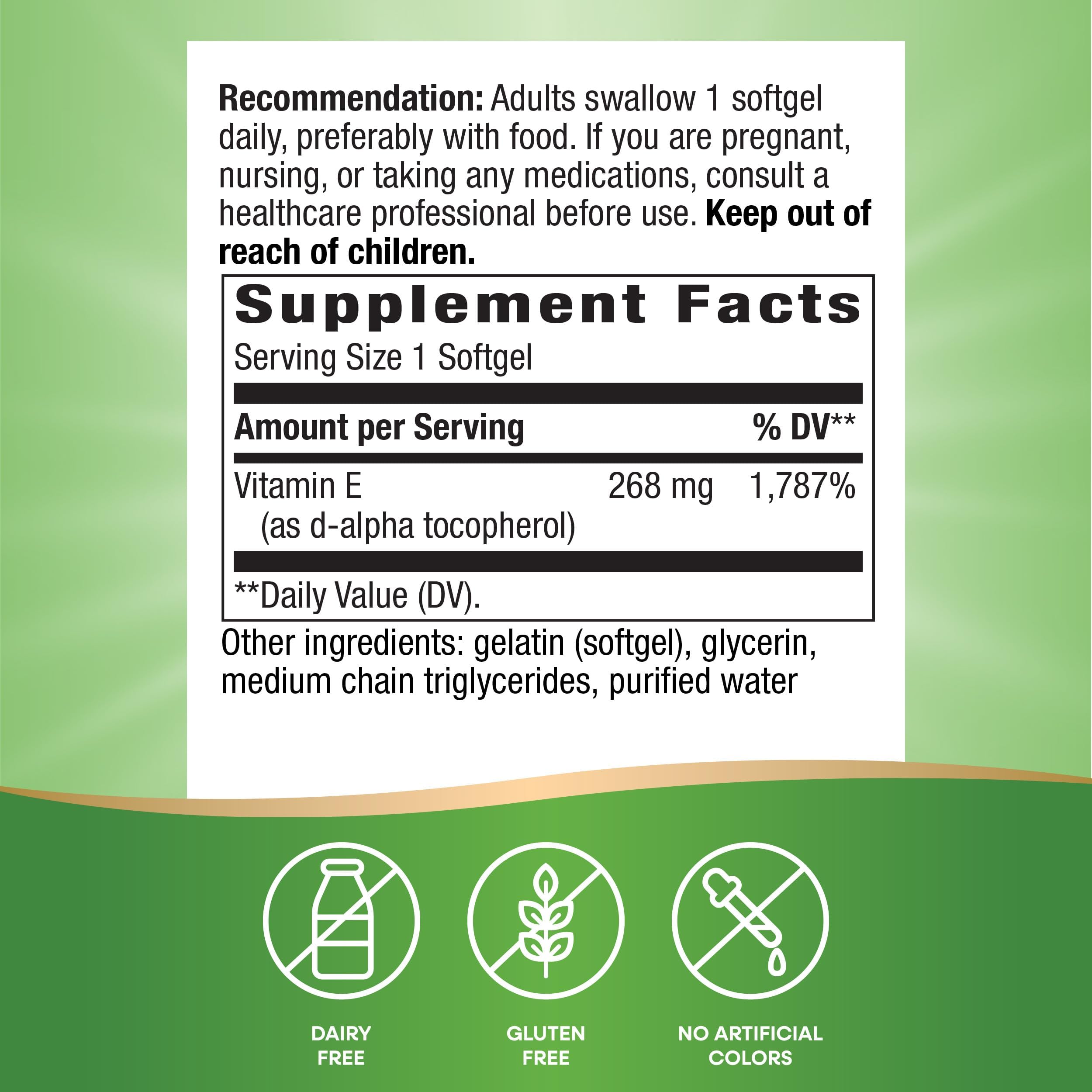Nature’s Way Vitamin E softgels for convenient daily supplementation.