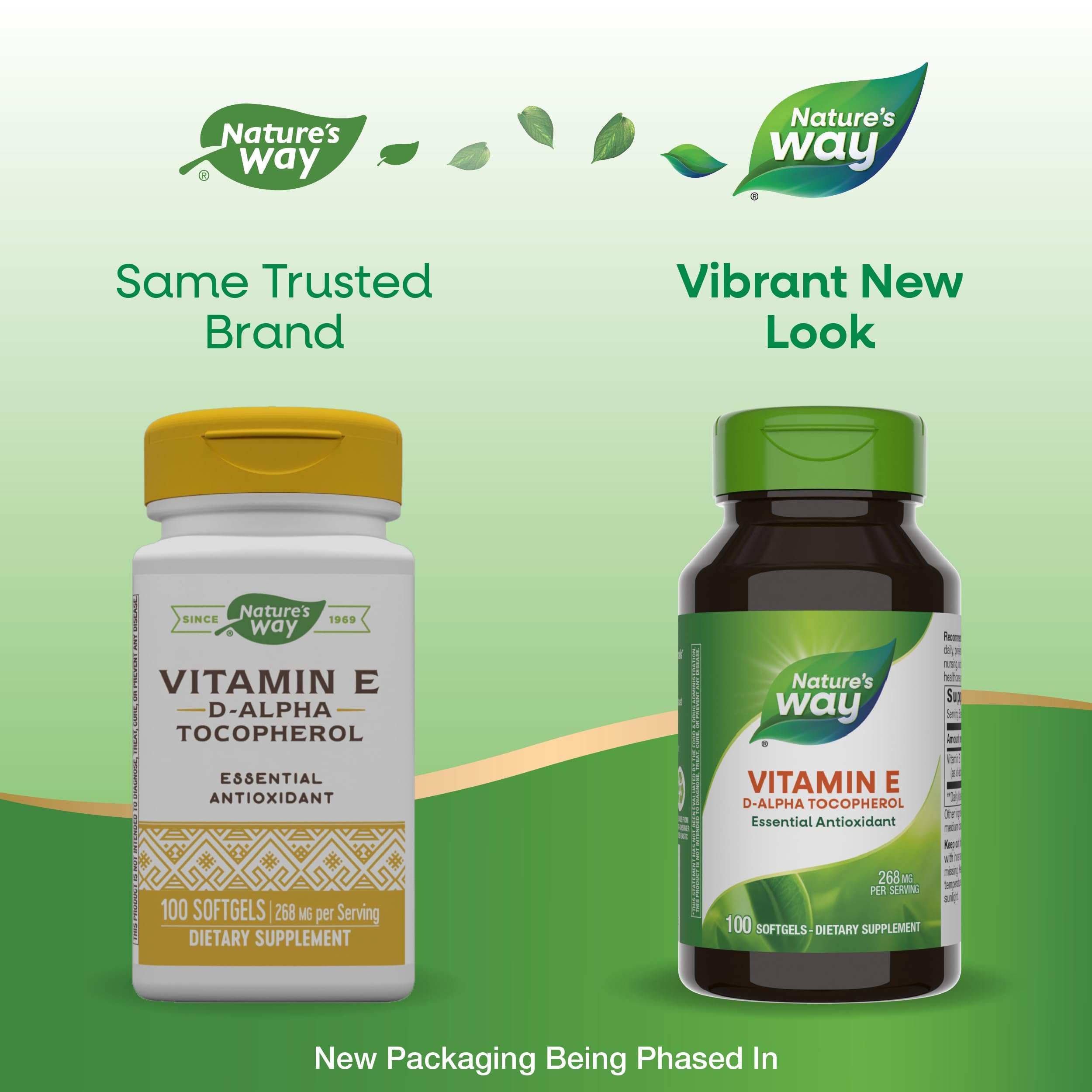 Close-up of Nature’s Way label highlighting d-alpha tocopherol potency.