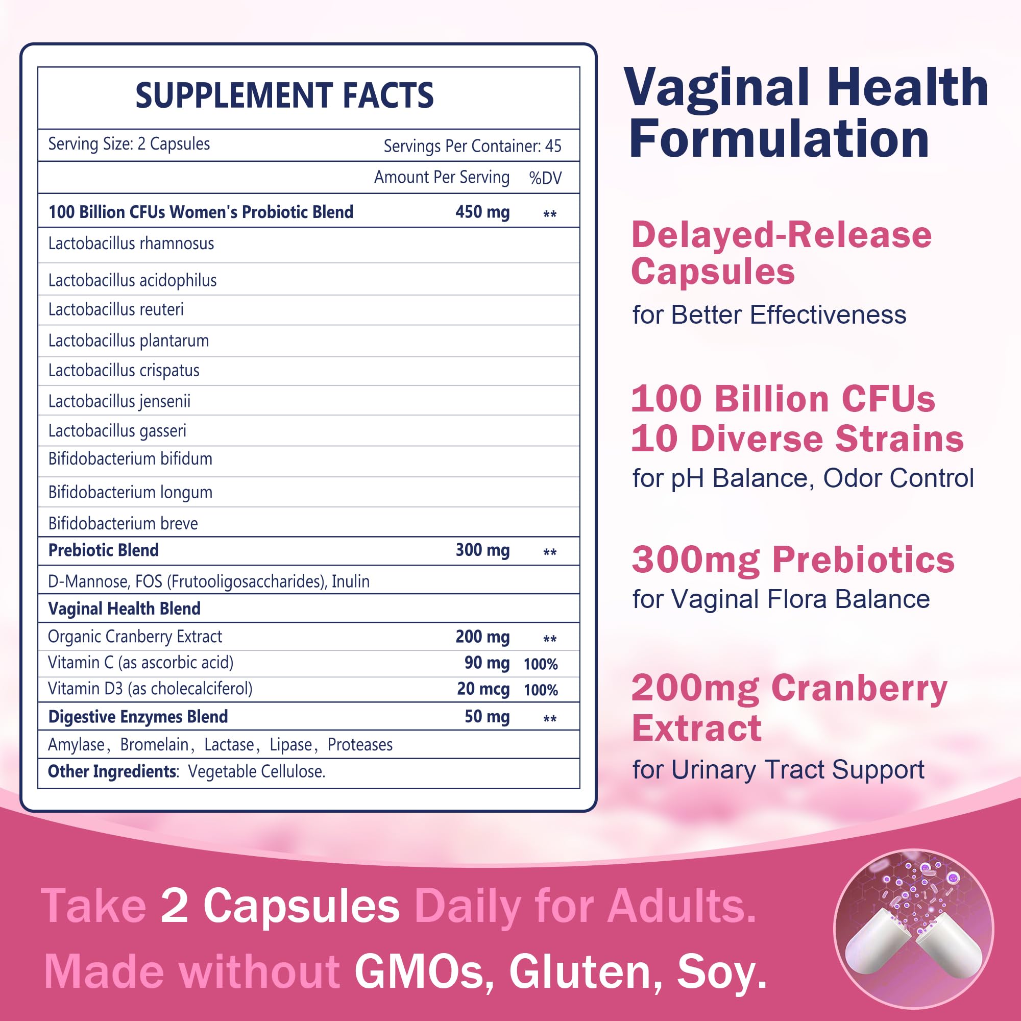 Nature Target 90-capsule bottle is dairy-free, Non-GMO, and shelf-stable.