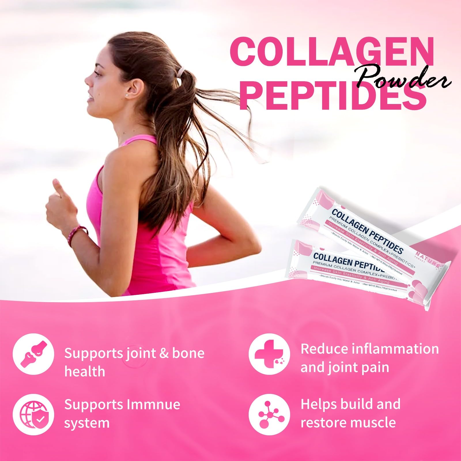 NATURE TARGET prebiotic fiber illustration emphasizing digestive wellness pairing with collagen.