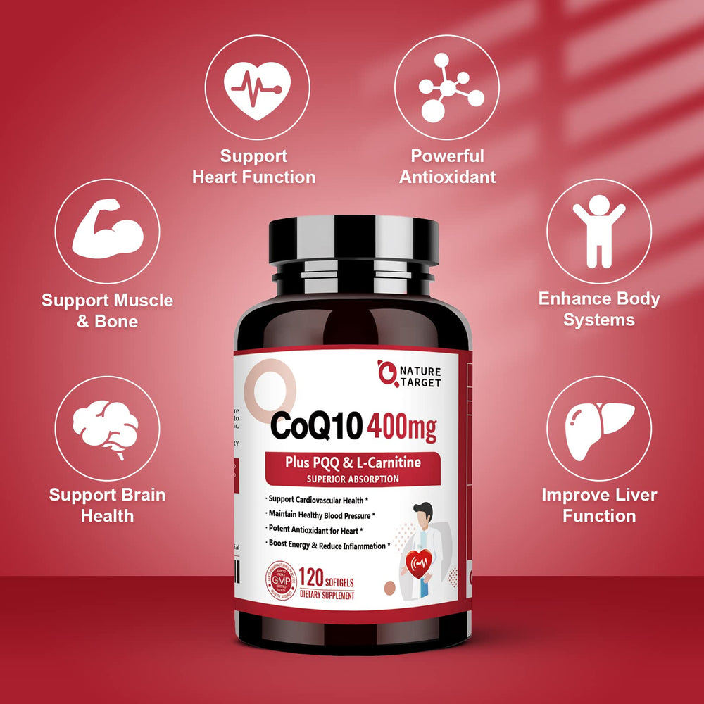 Nature Target CoQ10 with BioPerine enhances absorption for better daily benefits.