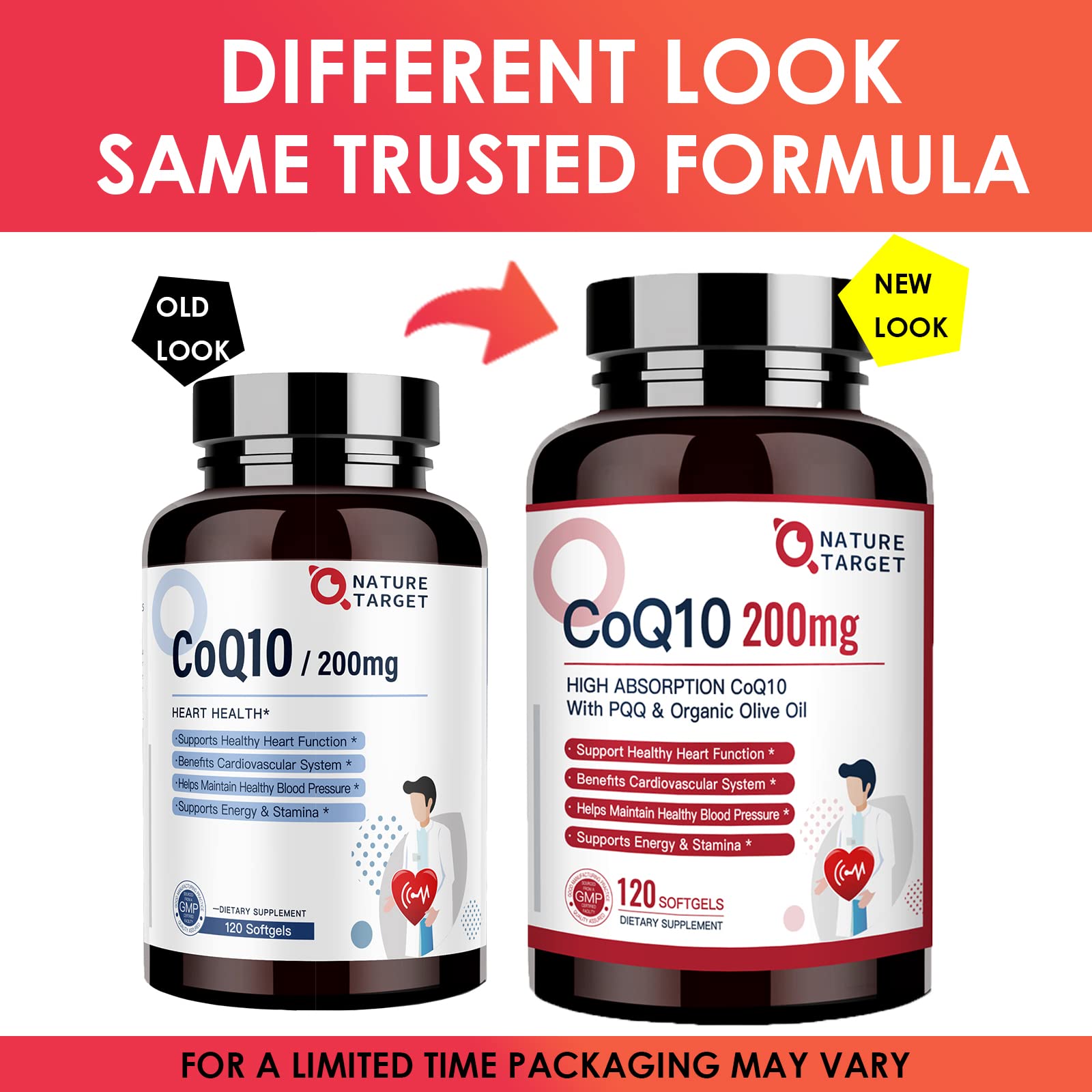 Nature Target bottle of CoQ10 PQQ formula ready for daily use.