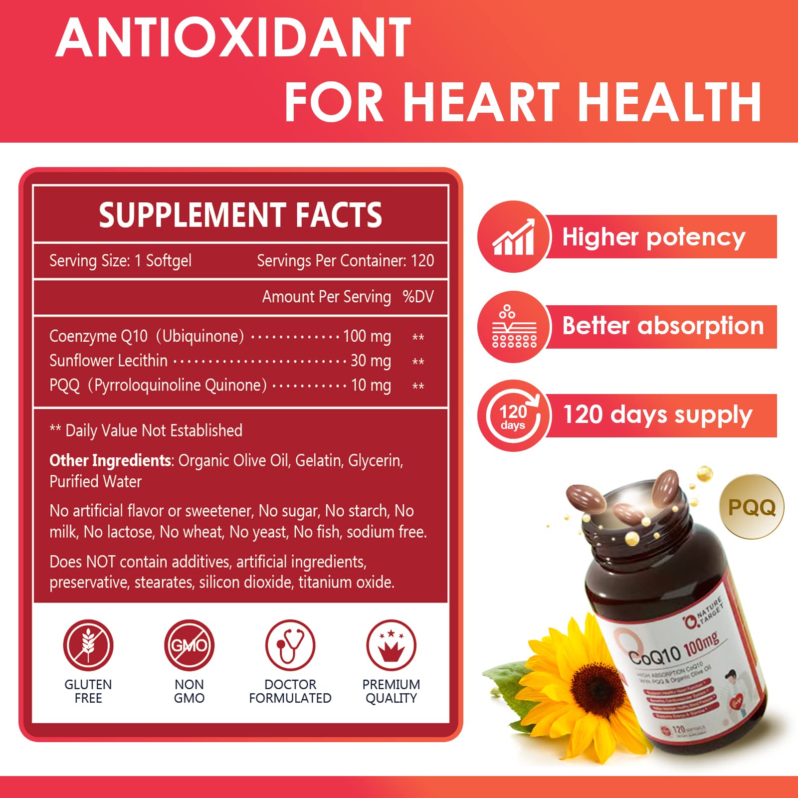 Nature Target CoQ10 olive oil softgel highlights enhanced absorption