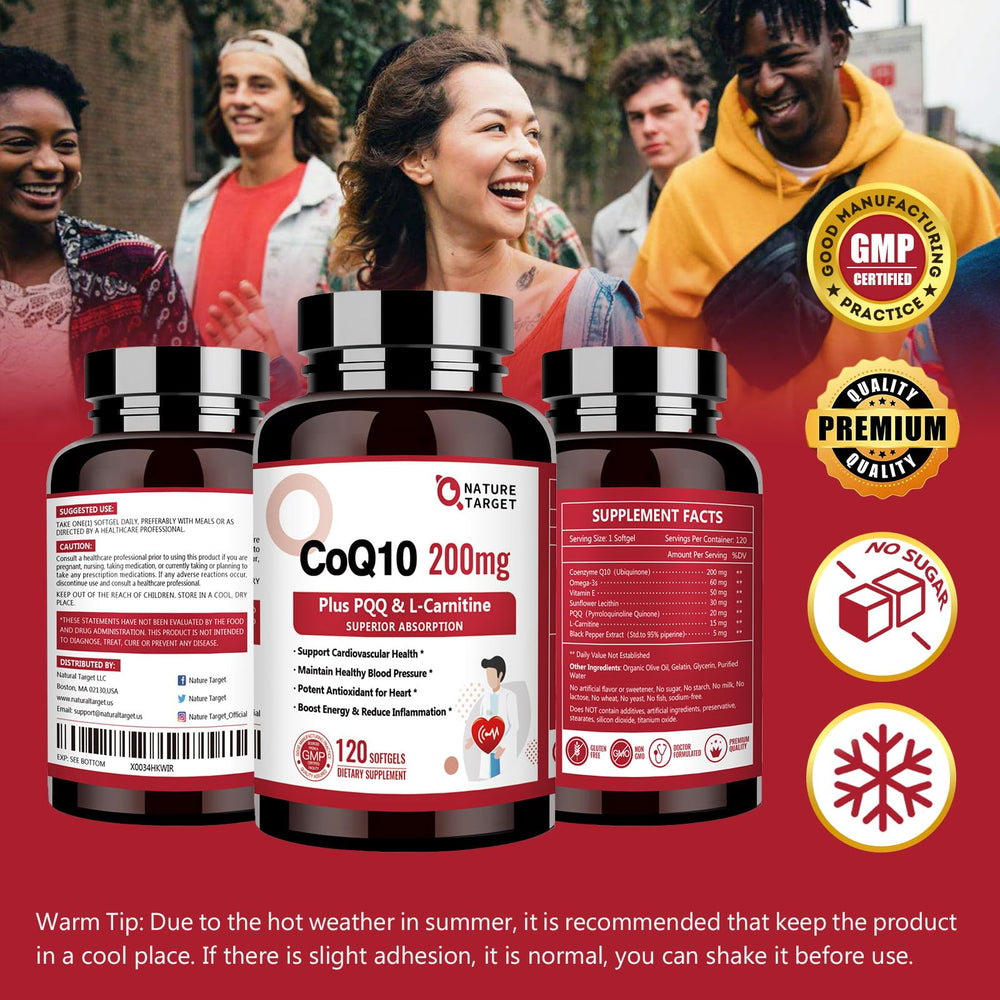Nature Target CoQ10 third-party testing label on packaging