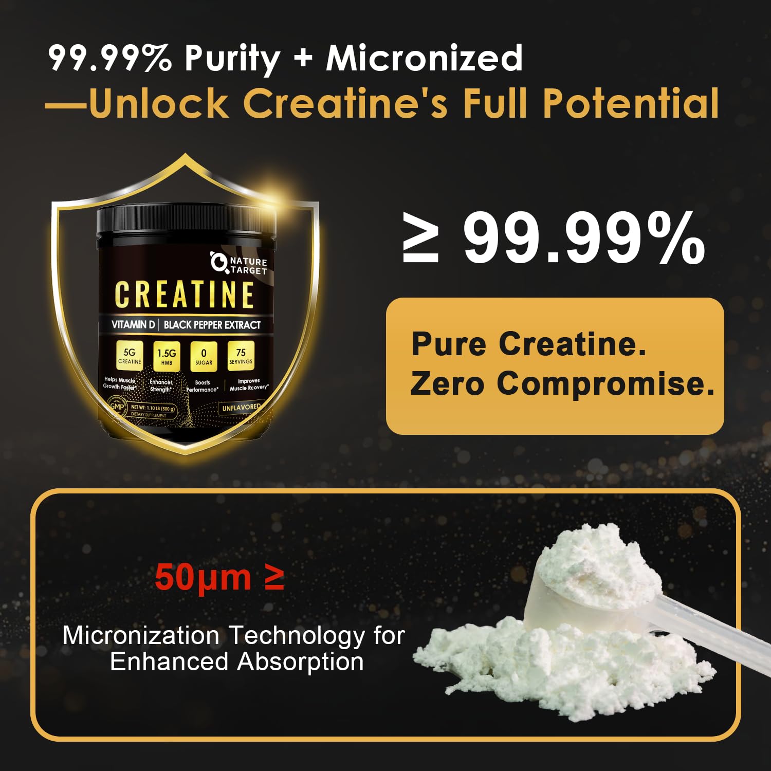 Nature Target creatine monohydrate powder stirring demonstrates quick dissolving mix.