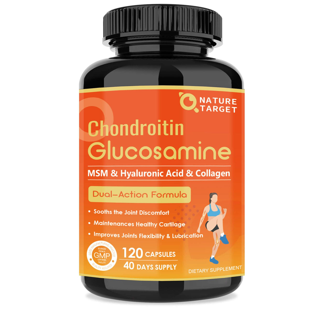 Nature Target Glucosamine Chondroitin bottle pour shows easy daily joint support.