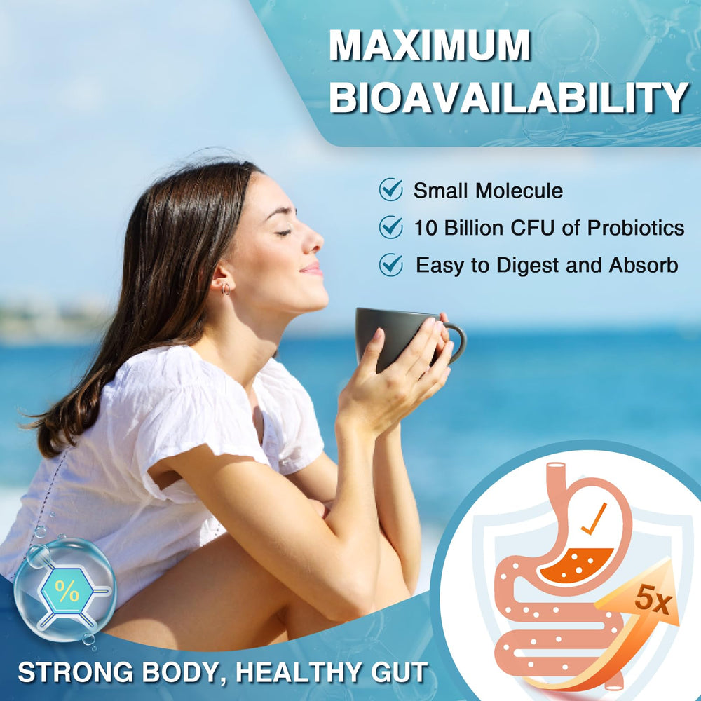 Glass of water with Nature Target collagen powder dissolving smoothly.