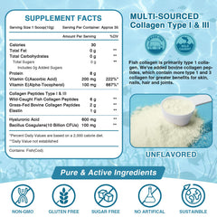 Nature Target Marine Collagen powder being scooped for a smoothie.