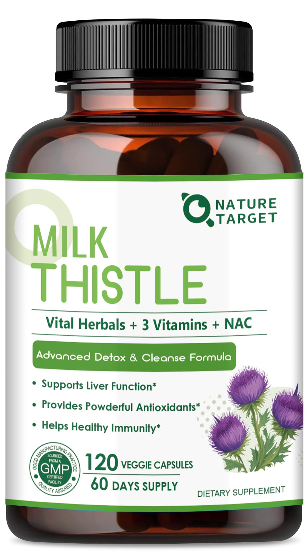 Nature Target Milk Thistle bottle front for liver support on your shelf