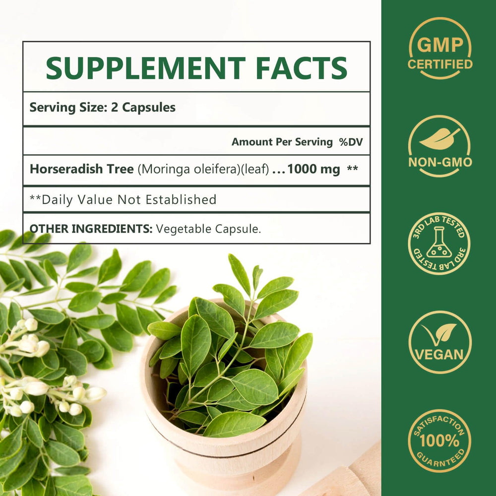 Nature Target Moringa capsules bottle open with capsules ready for daily use.