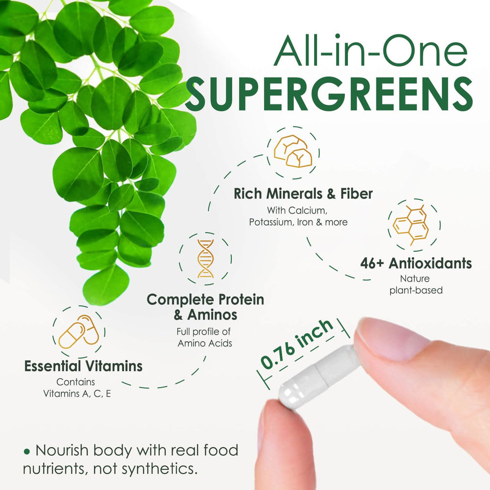 Nature Target Moringa capsules vegan and gluten-free symbol on label.