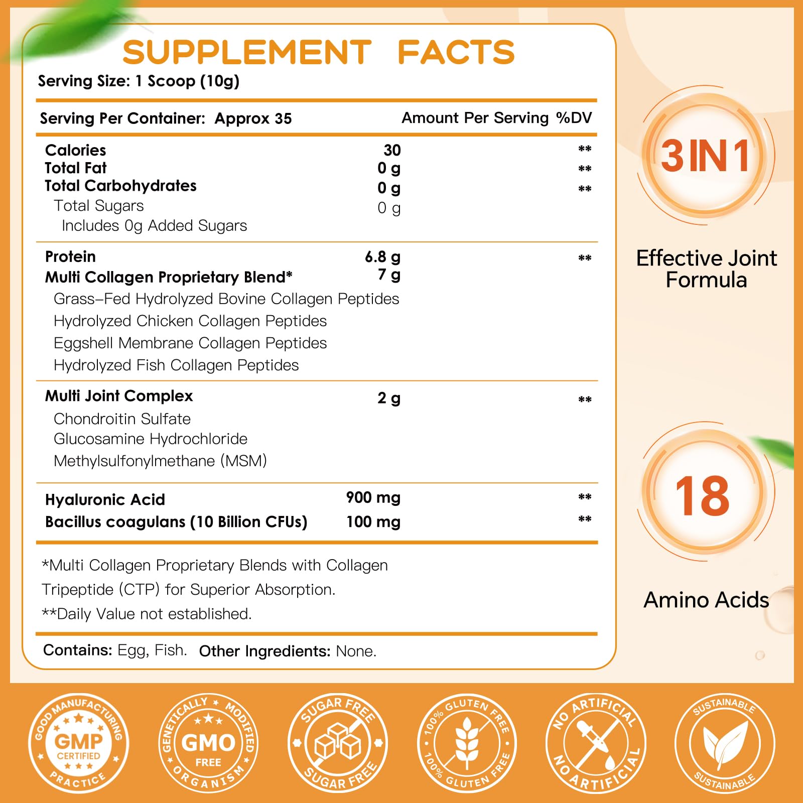 Nature Target label close-up showing collagen types and ingredients