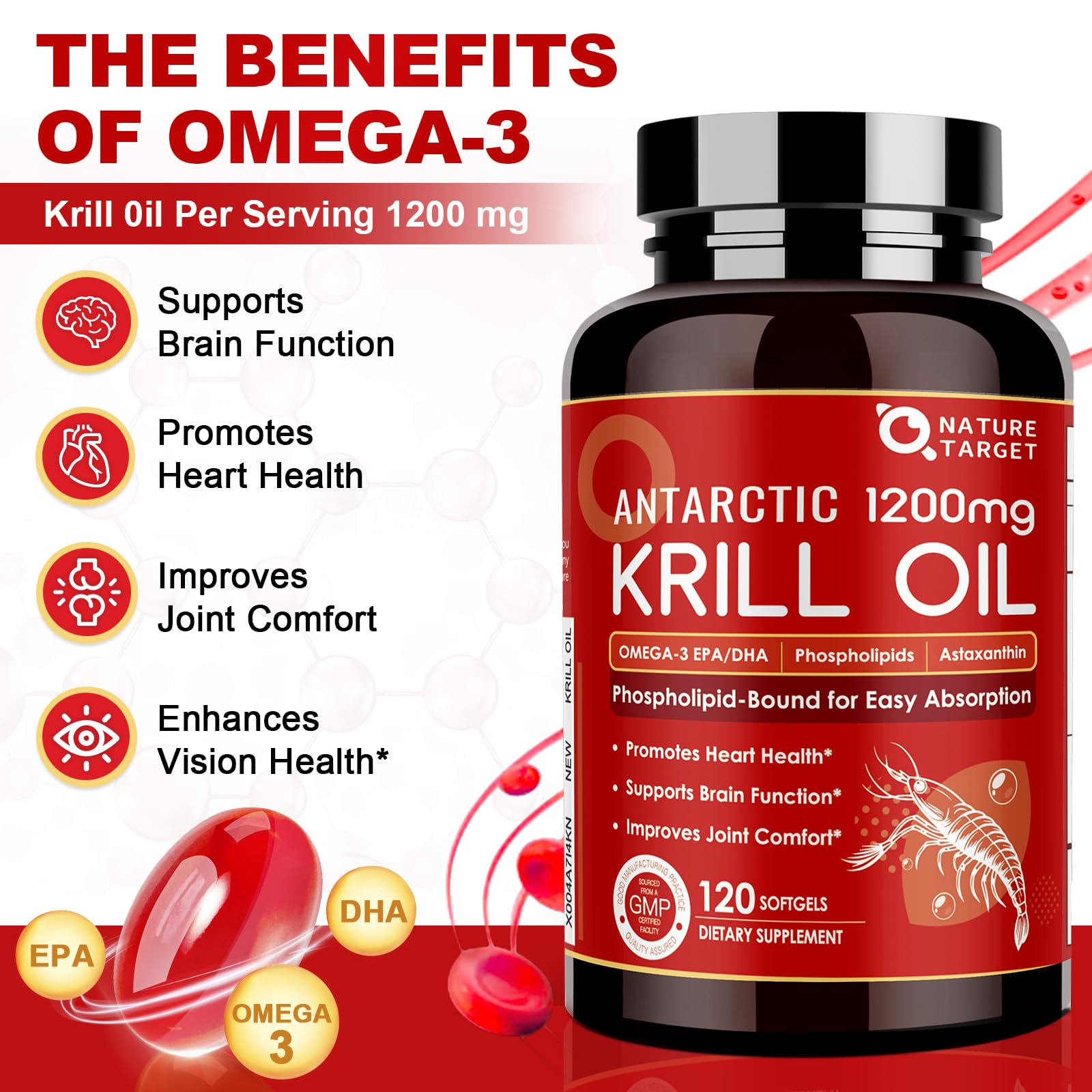 Nature Target Omega-3 EPA DHA softgels arranged for daily wellness support.