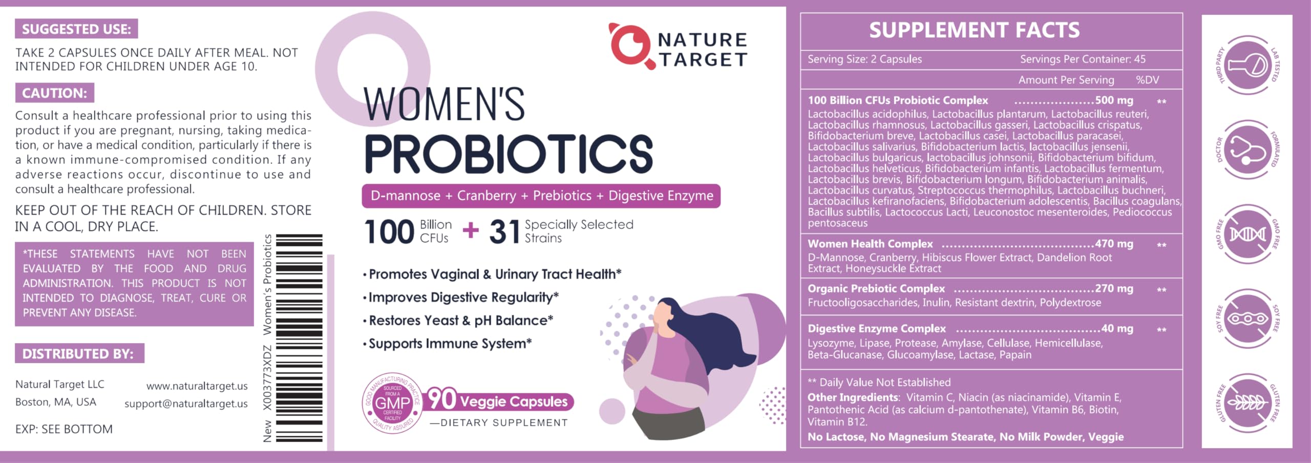 NATURE TARGET 90 veggie capsules image emphasizes daily, dairy-free wellness