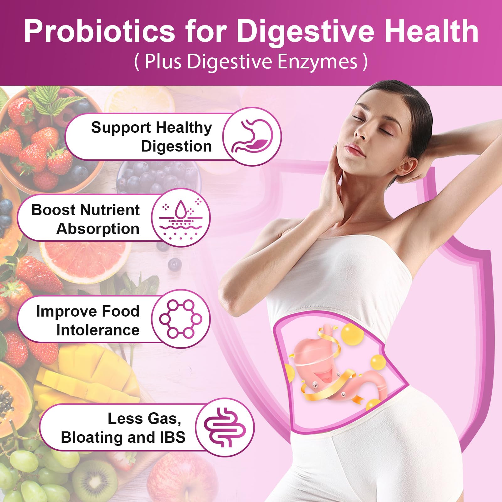 NATURE TARGET Probiotics with enzymes icon suggests improved digestion and nutrient uptake