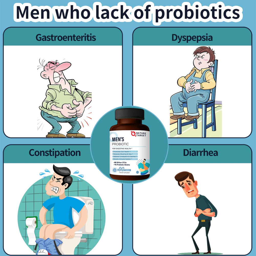 Nature Target Probiotics for Men daily routine setup with glass and tablets