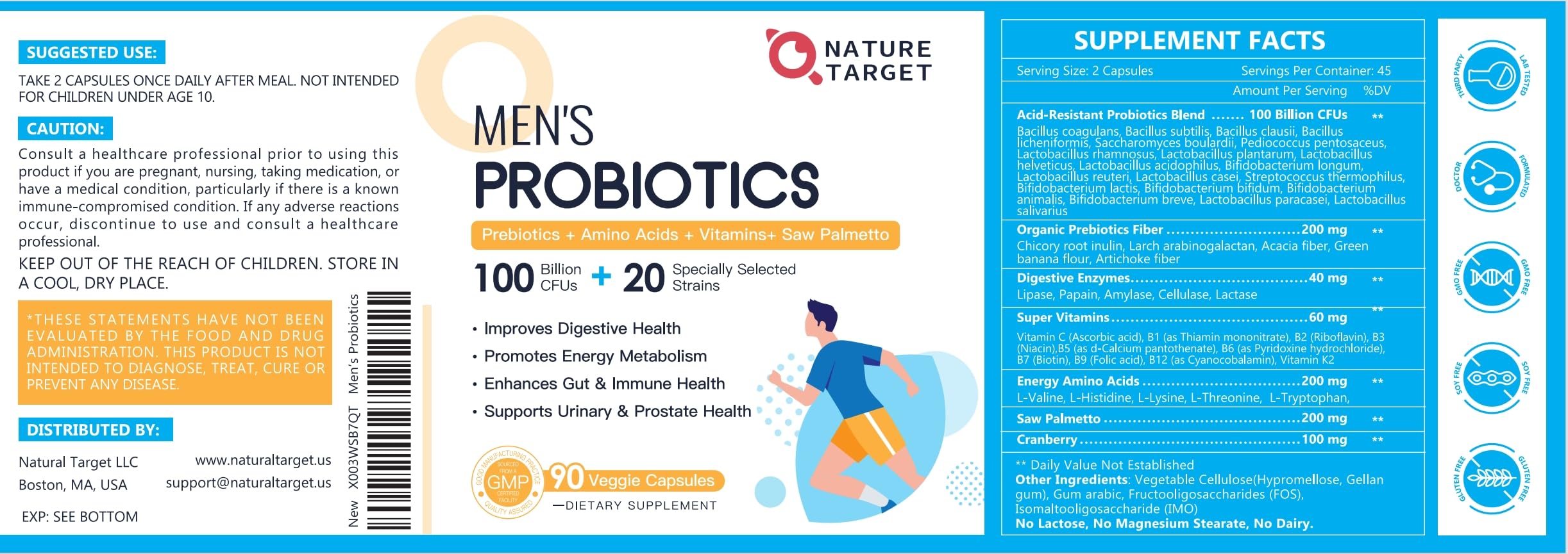 Nature Target Probiotics for Men no refrigeration needed for on-the-go use.