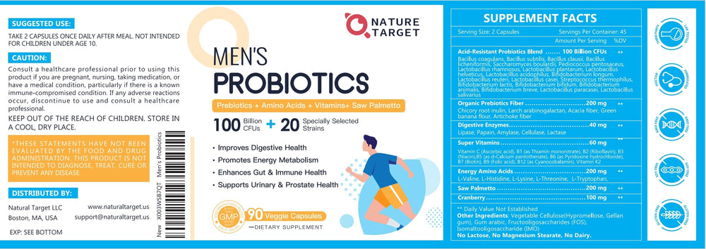 Nature Target Probiotics for Men no refrigeration needed for on-the-go use.