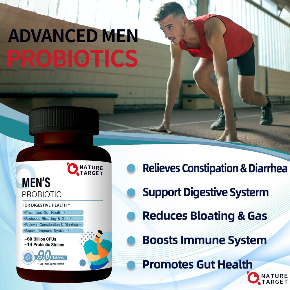 Nature Target Probiotics for Men packaging open showing 90 tablet bottle