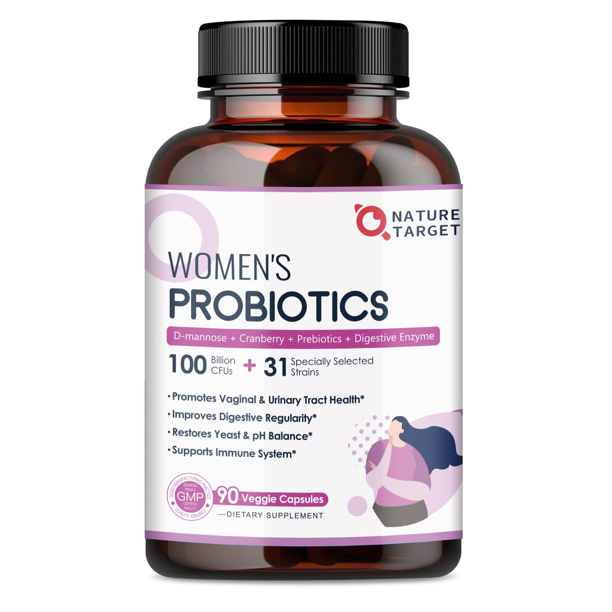 NATURE TARGET Probiotics for Women bottle front supports daily digestive balance