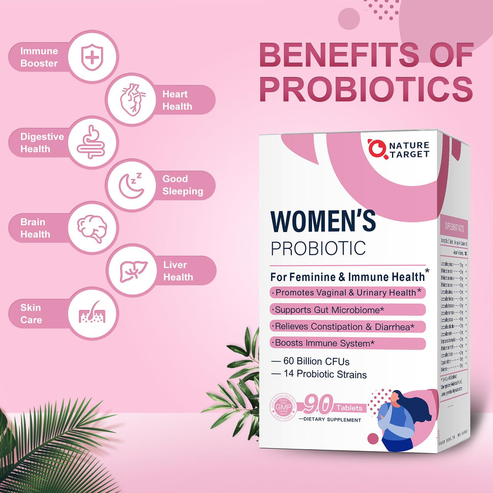 Nature Target Probiotics for Women daily use scene with glass of water.