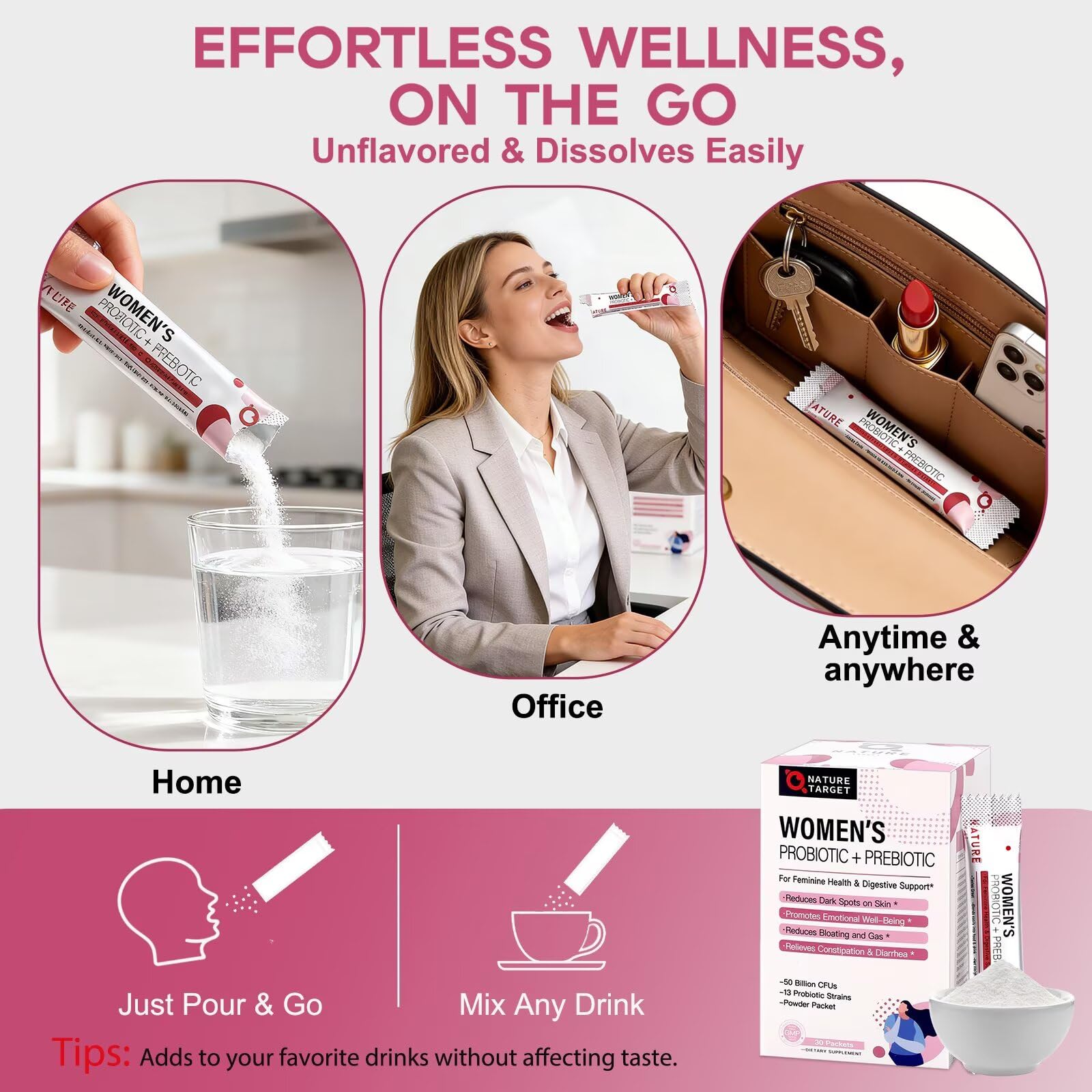 Nature Target shelf-stable probiotic powder for convenient daily use.