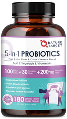 Nature Target probiotics bottle with 180 veggie capsules for daily gut support