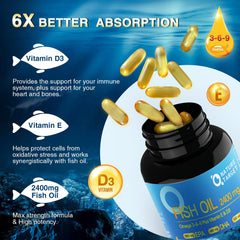 Nature Target Triple Omega 3-6-9 pour bottle showing easy-to-take gelcaps.
