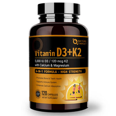Nature Target Vitamin D3 K2 bottle front highlights bone support and immune potential