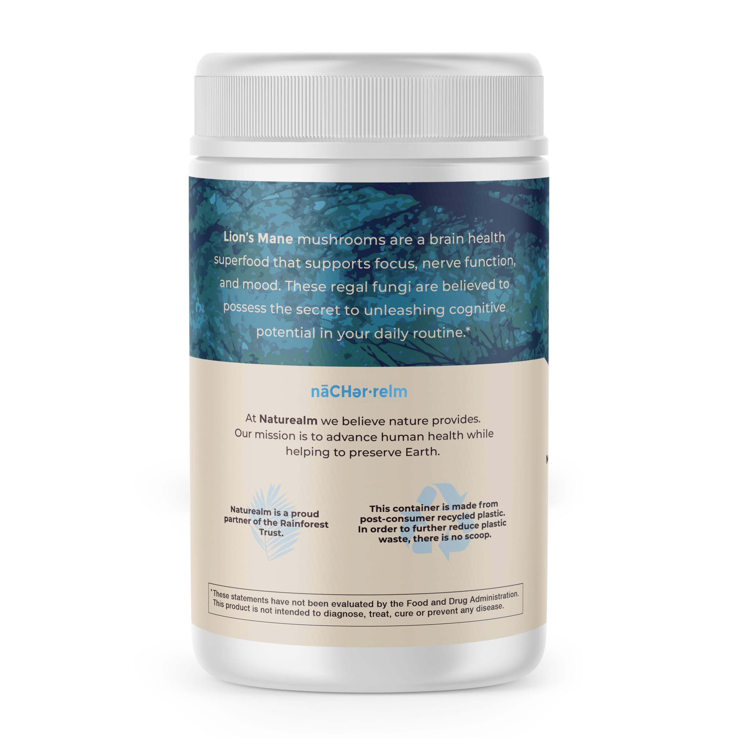 Naturealm Lion’s Mane powder scoop highlights easy daily dosing for clarity