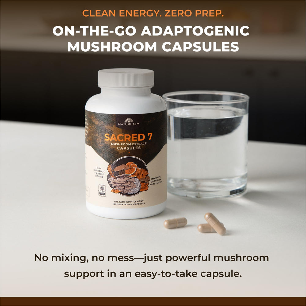 Naturealm Sacred 7 label packaging highlights USDA Organic formula.