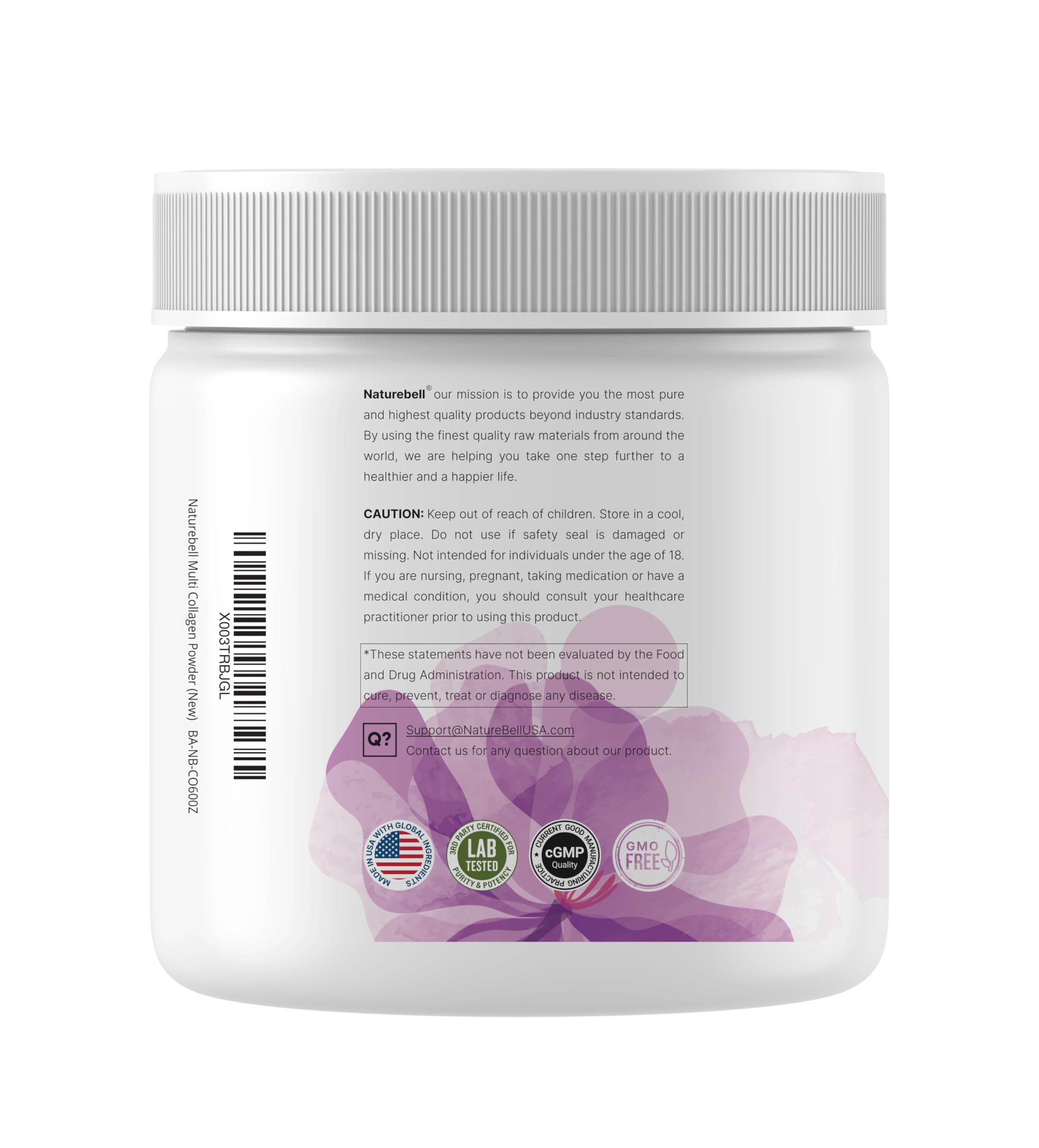 NatureBell 600g tub with 54 servings information on the label