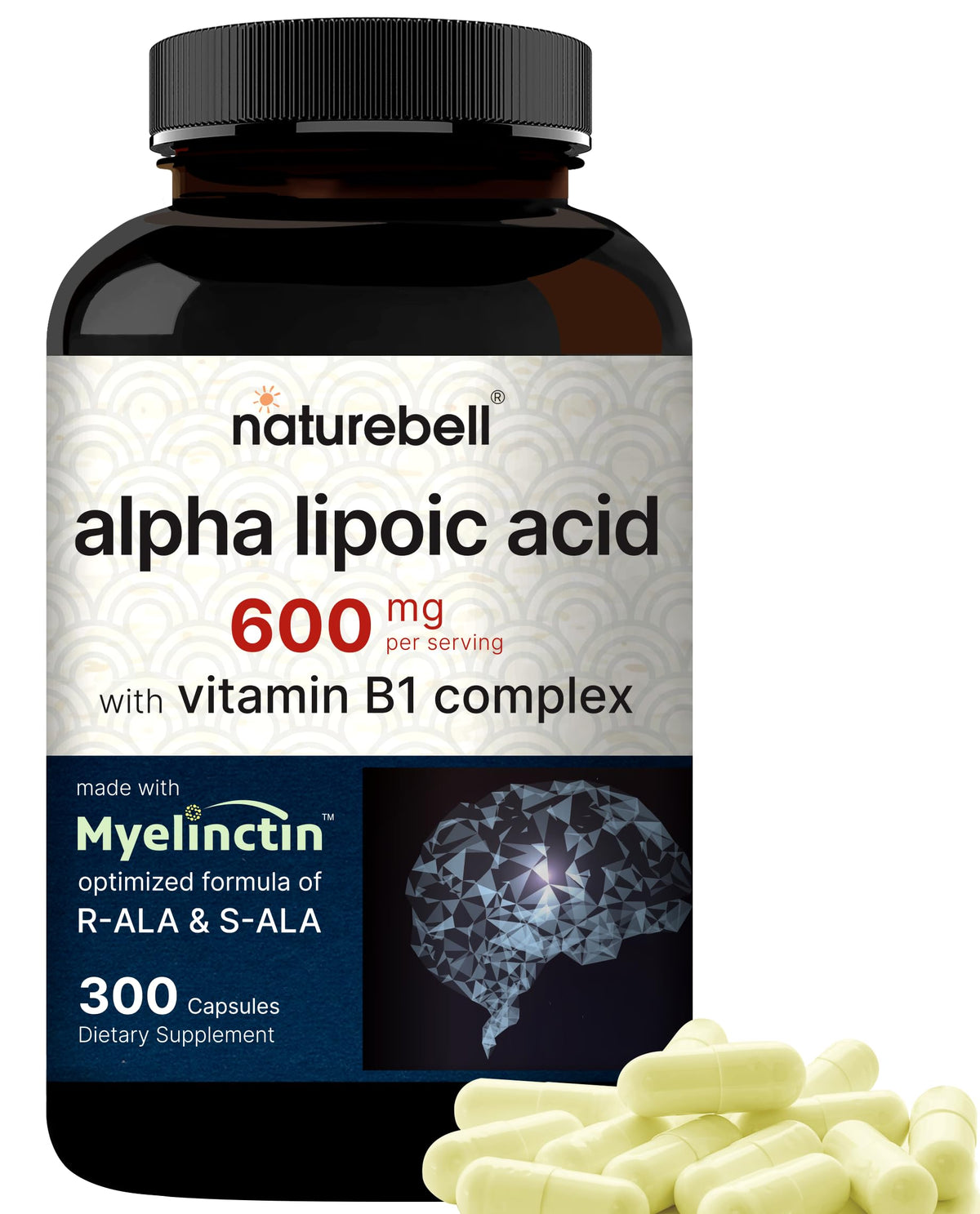 NatureBell Alpha Lipoic Acid Complex bottle demonstrates premium antioxidant support for daily vitality.