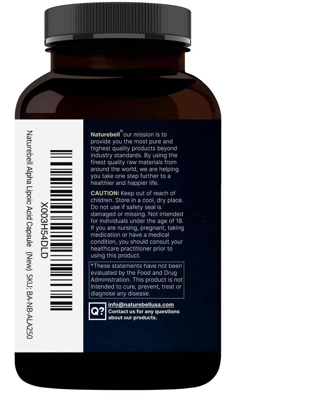 NatureBell Alpha Lipoic Acid Complex capsule texture highlights premium formula.