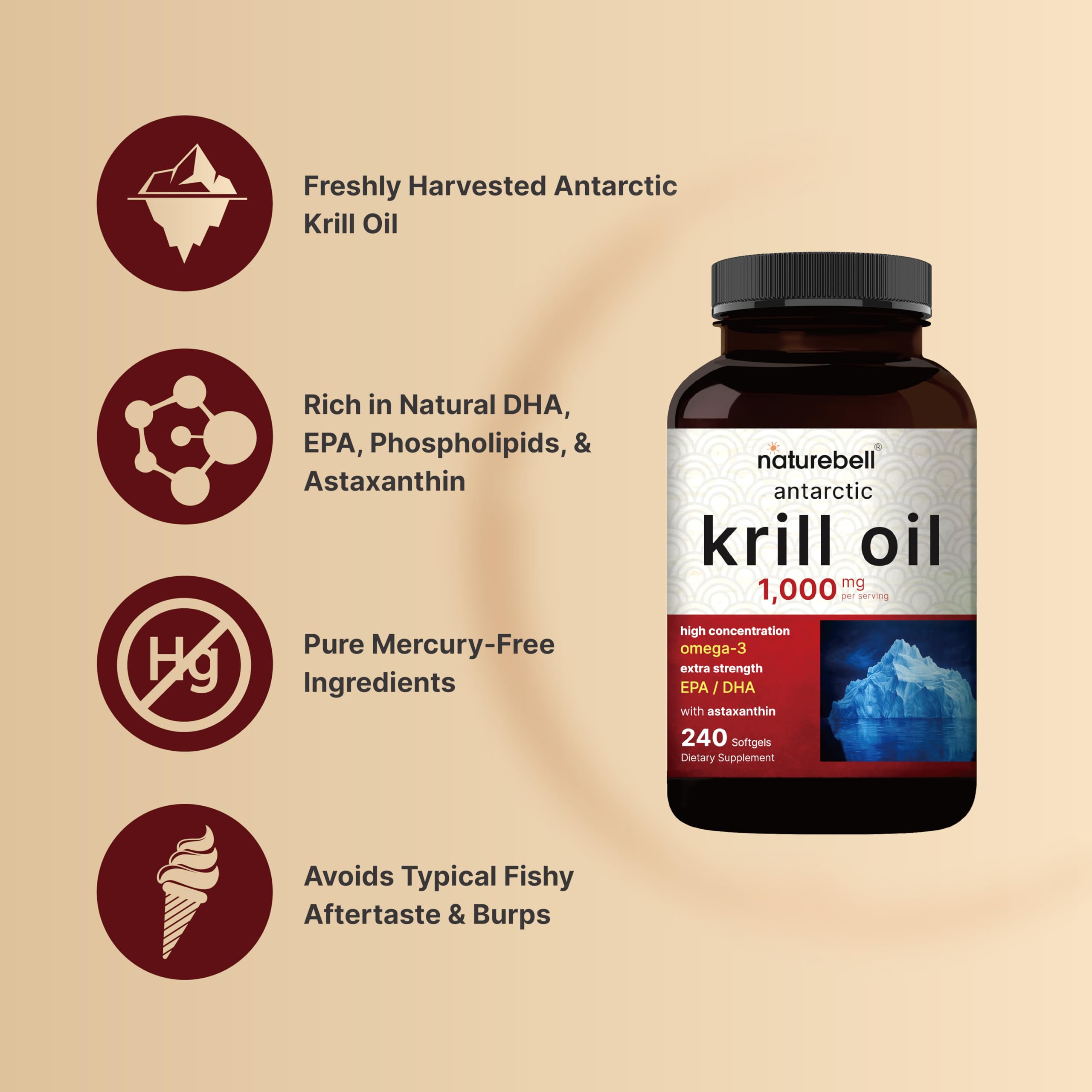 NatureBell bottle pouring softgels illustrating easy daily intake