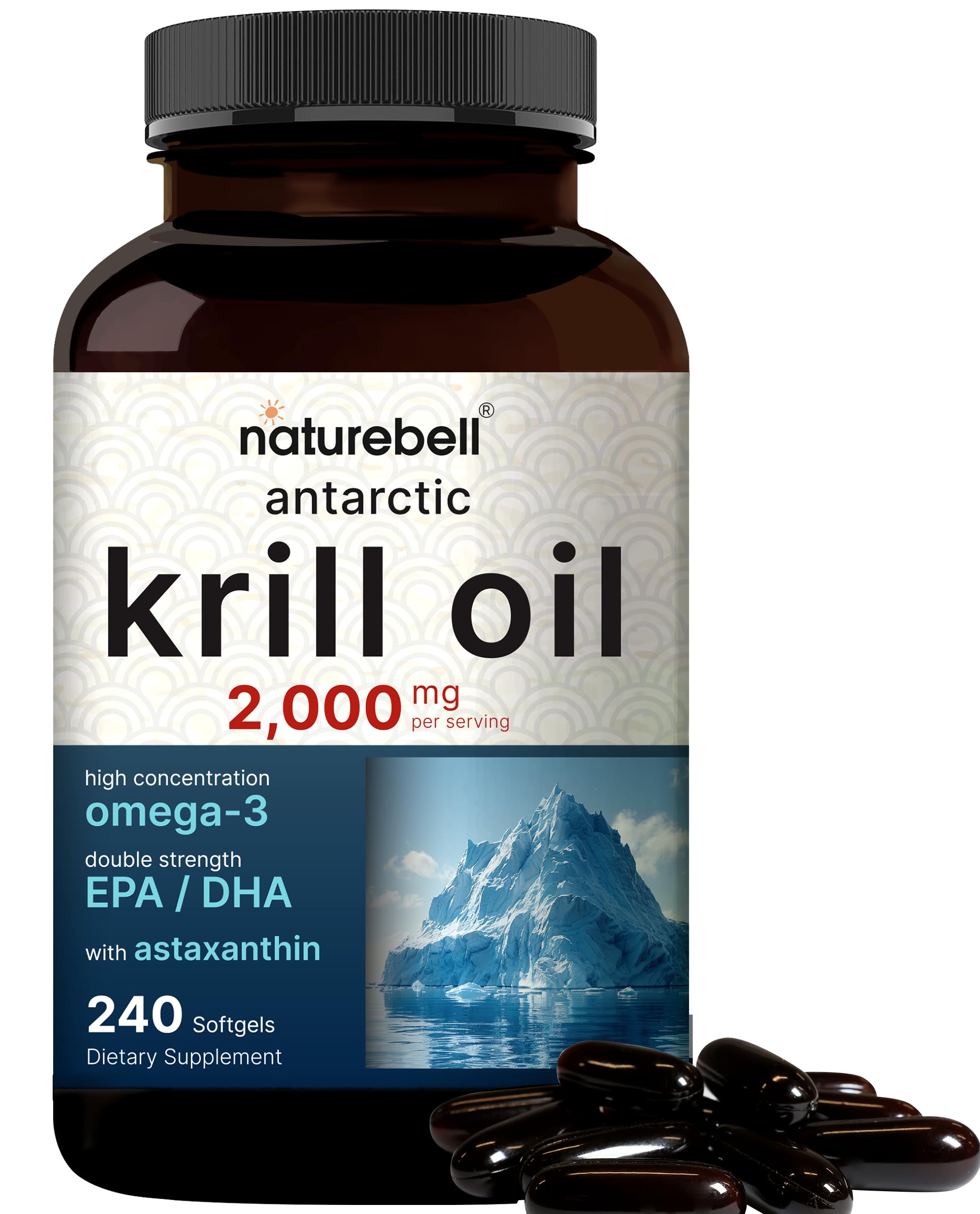 NatureBell Antarctic Krill Oil bottle showing a strong omega-3 option with no fishy aftertaste